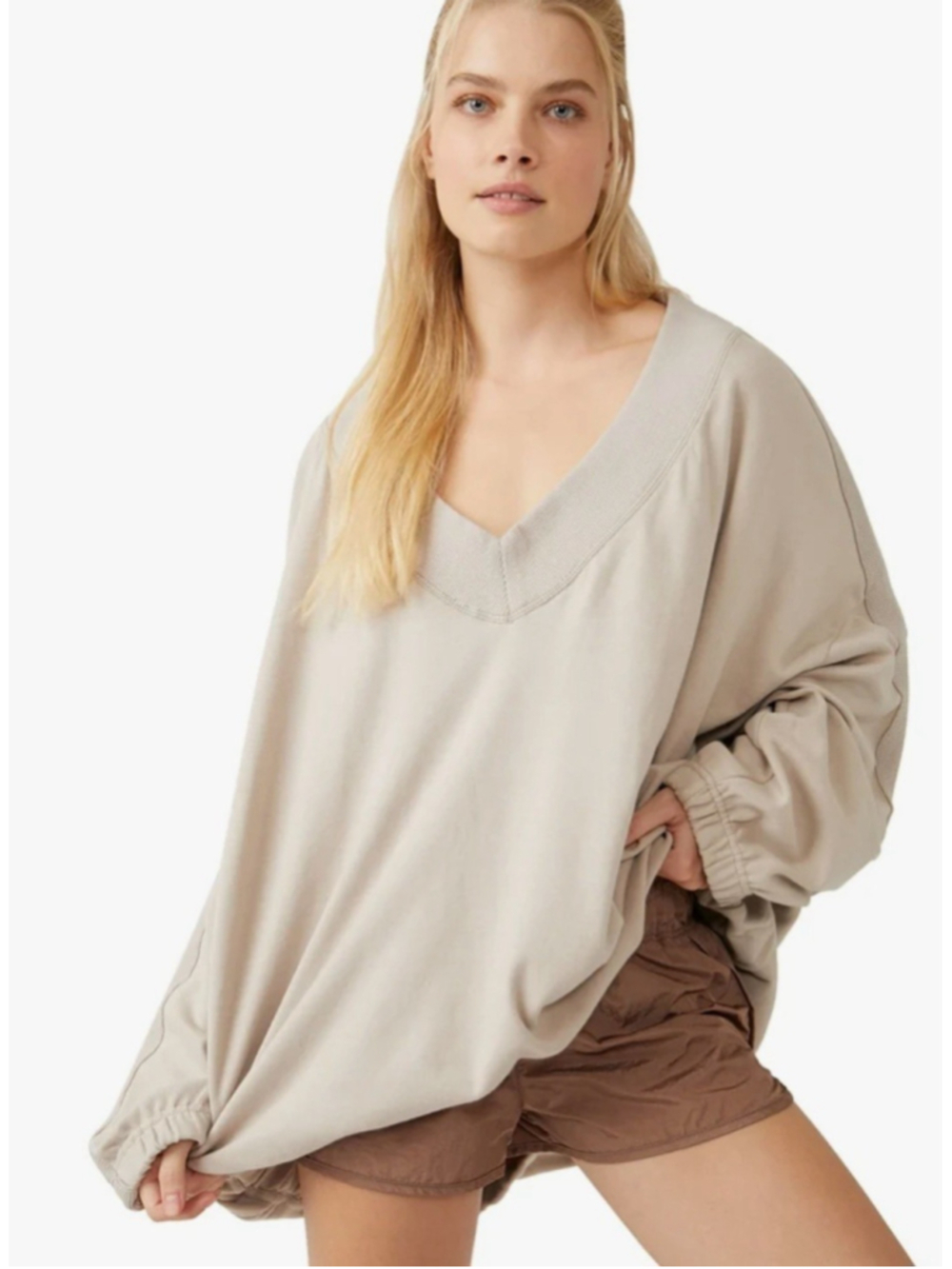 Free People Movement Womens Key Player Layer Oversized V-Neck Sweatshirt Sz XL